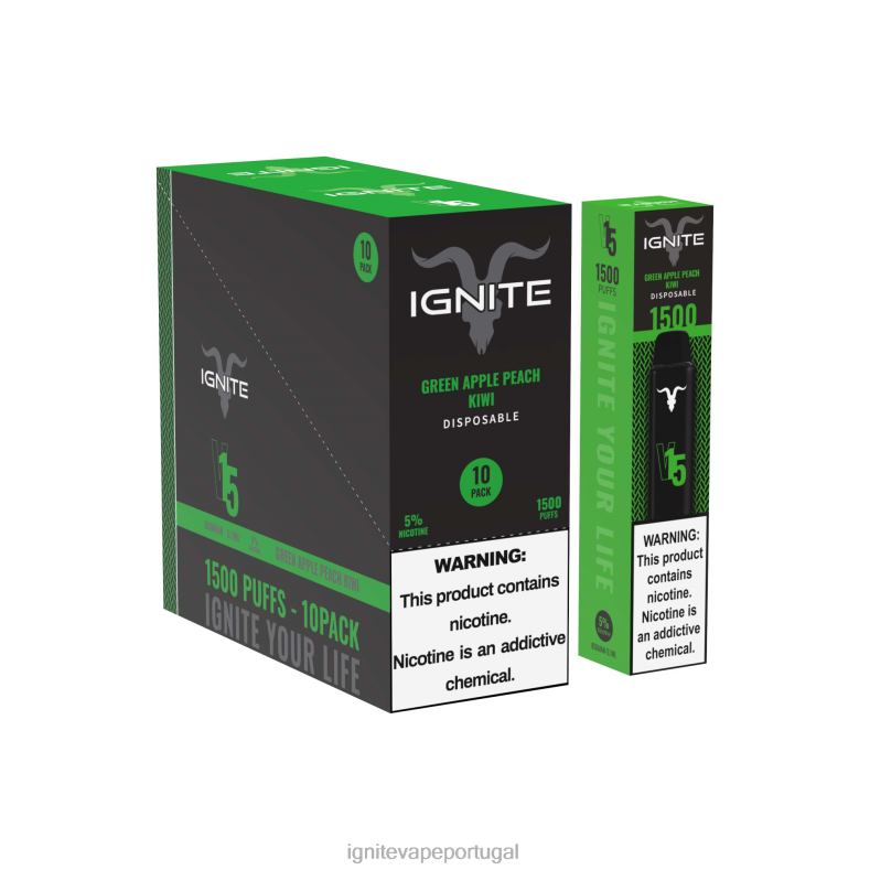 IGNITE V15 caneta vape pacote com 10 maçã verde pêssego kiwi 04RDB101 | Ignite Vape Portugal