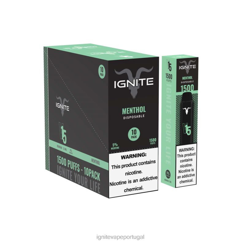 IGNITE V15 caneta vape pacote com 10 mentol 04RDB103 | Ignite Pod Portugal