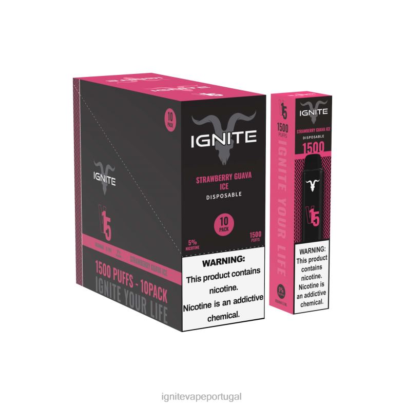 IGNITE V15 caneta vape pacote com 10 sorvete de goiaba e morango 04RDB105 | Ignite Vape Valor