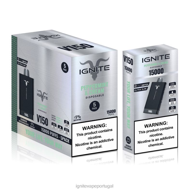 IGNITE V150 caneta vape pacote com 5 hortelã-pimenta e creme 04RDB88 | Ignite Cigarro Eletronico