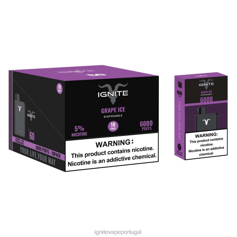 IGNITE V60 caneta vape pacote com 10 gelo de uva 04RDB18 | Ignite Cigarro Eletronico