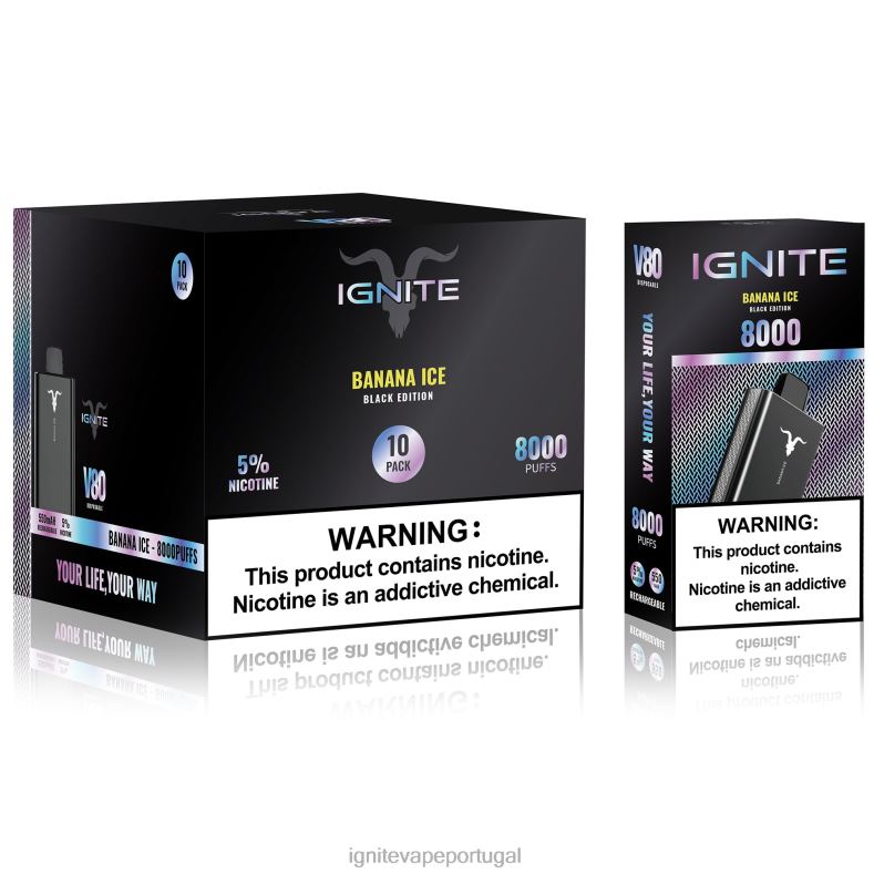 IGNITE V80 caneta vape pacote com 10 gelo de banana 04RDB53 | Ignite Pod Portugal
