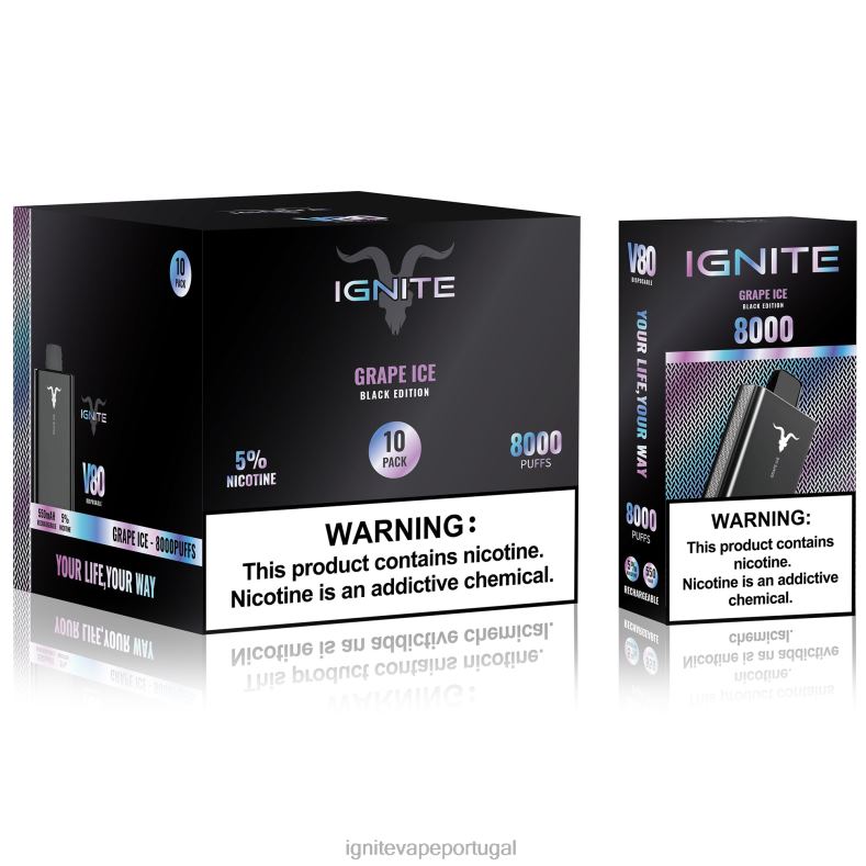 IGNITE V80 caneta vape pacote com 10 gelo de uva 04RDB57 | Pod DescartÃ¡vel Ignite