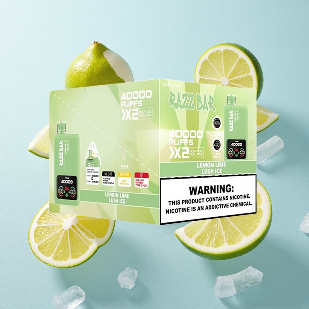Limão Lima & Gelo Refrescante Razz Bar 40000 Puffs Tipo-C 2% 5% Nicotina