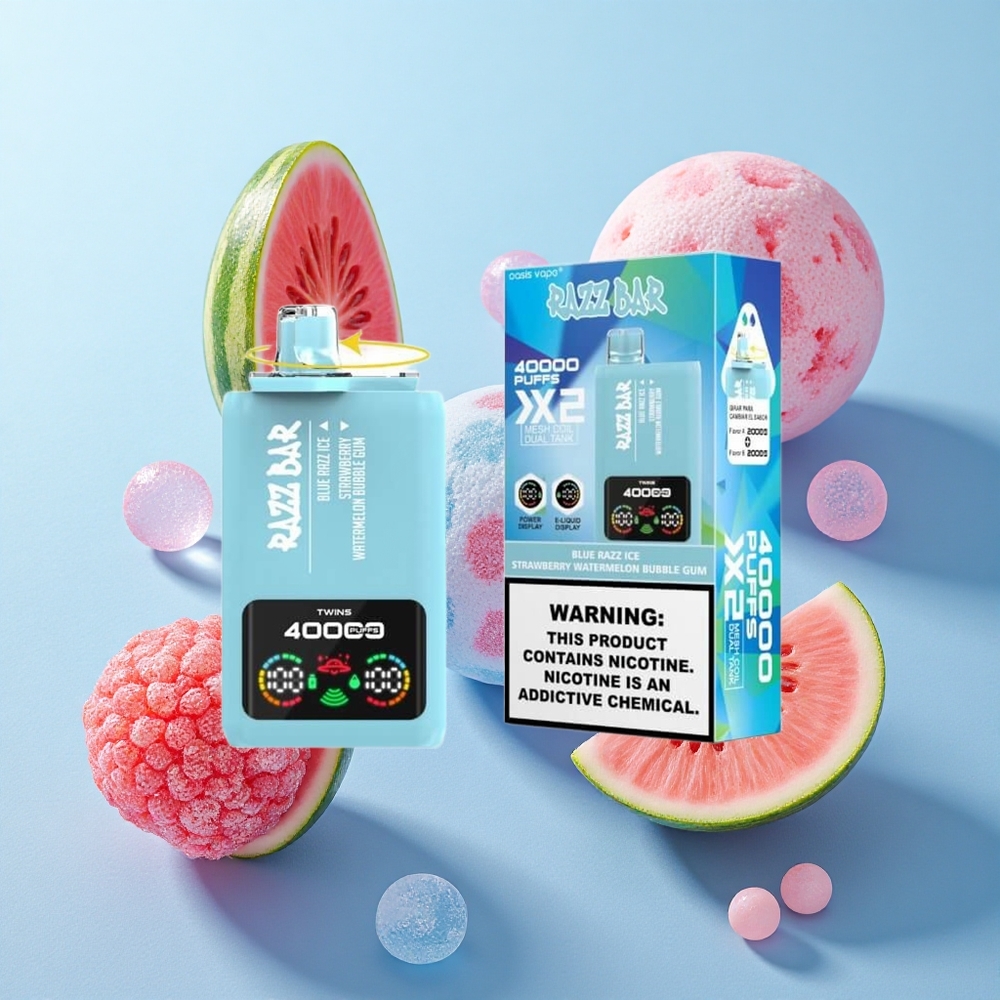 Manga Azul Morango Melancia Chiclete Razz Bar 40000 Puffs Tipo-C Tela de Potência
