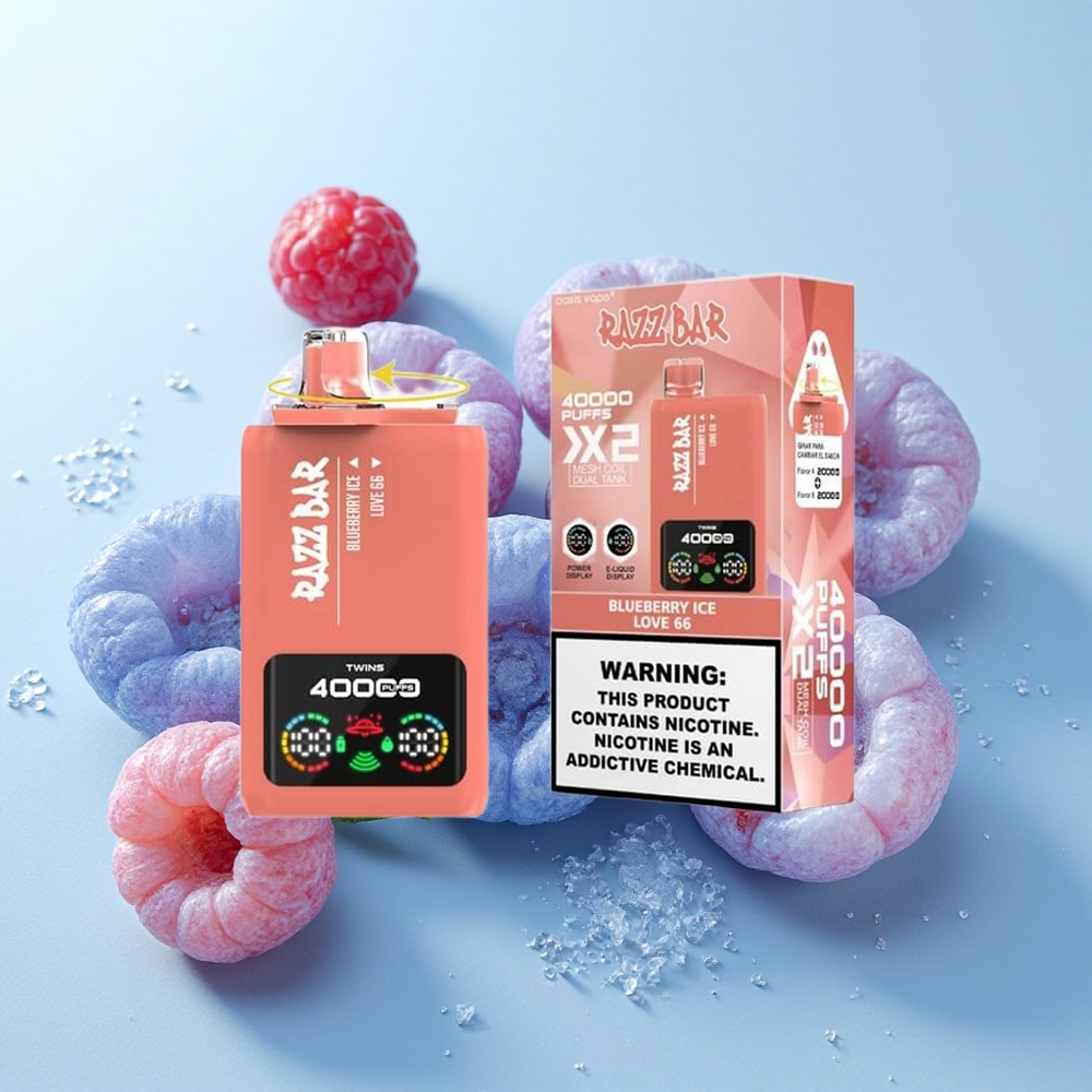 Mirtilo Gelo Razz Bar 40000 Puffs Tela de Potência Tipo-C Port