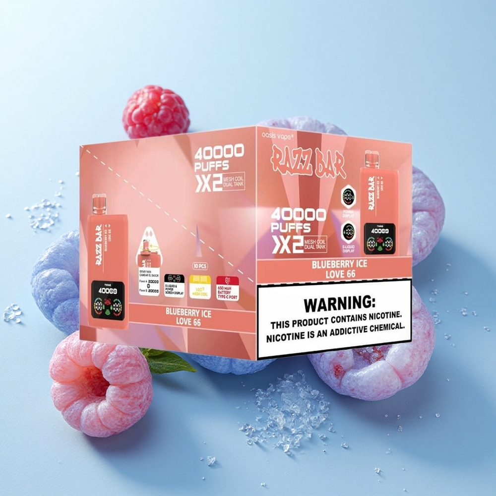 Mirtilo Gelo Razz Bar 40000 Puffs Tela de Potência Tipo-C Port