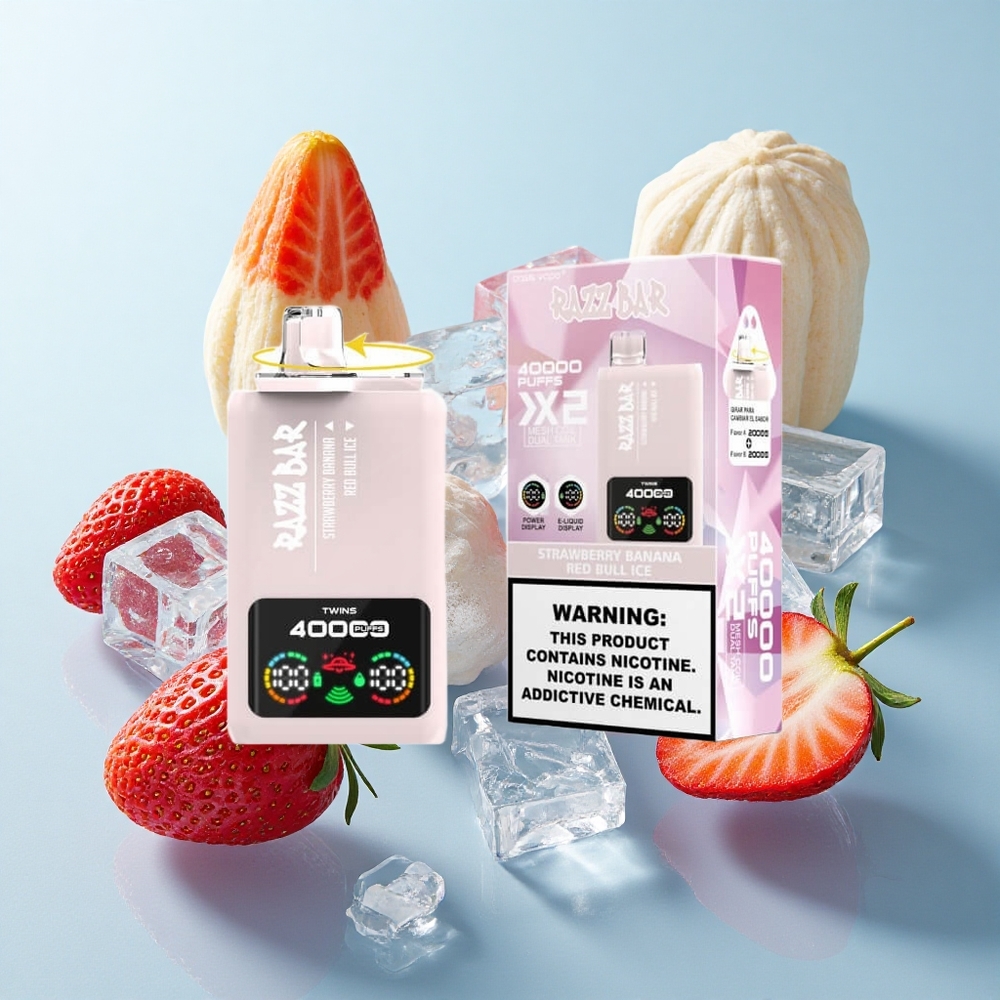Morango Banana_Red Bull Gelo Razz Bar 40000 Puffs Tipo-C Port Tela de Potência