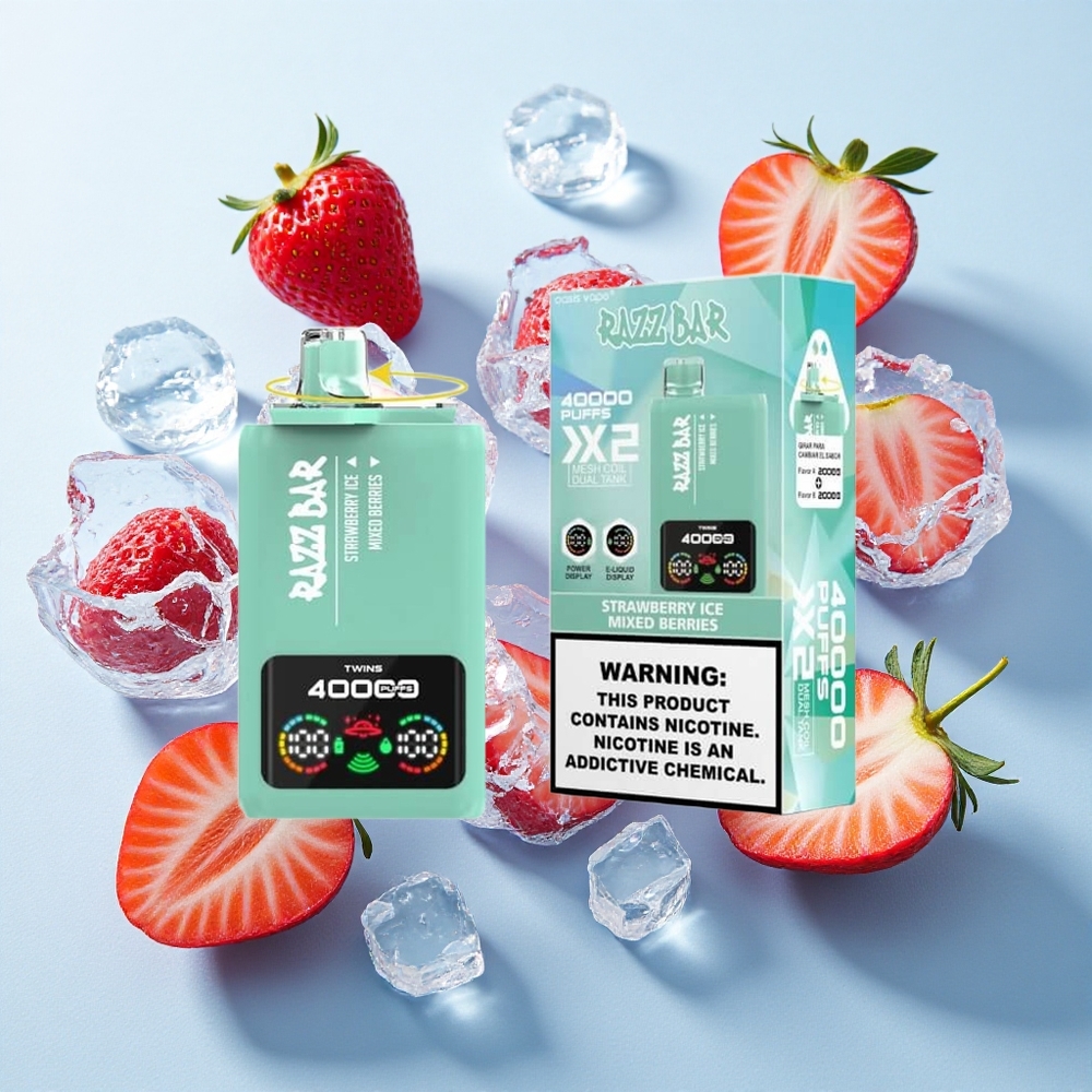 Morango Gelo_Bagas Misturadas Razz Bar 40000 Puffs Display de Tela Potência Tipo-C Porta Dupla