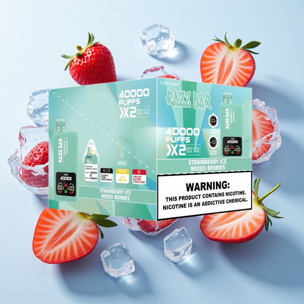 Morango Gelo_Bagas Misturadas Razz Bar 40000 Puffs Display de Tela Potência Tipo-C Porta Dupla