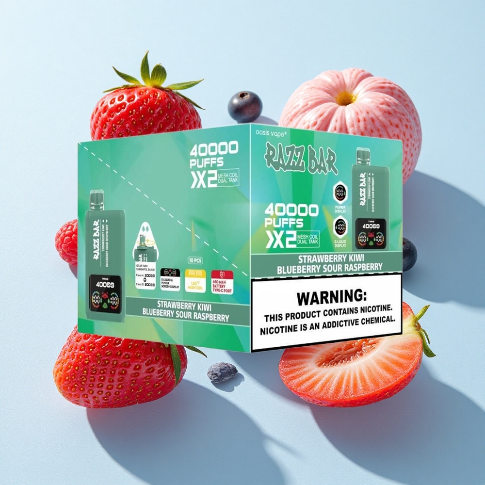 Morango Kiwi_Mirtilo Framboesa Azeda Razz Bar 40000 Puffs Tela de Potência Tipo-C Port