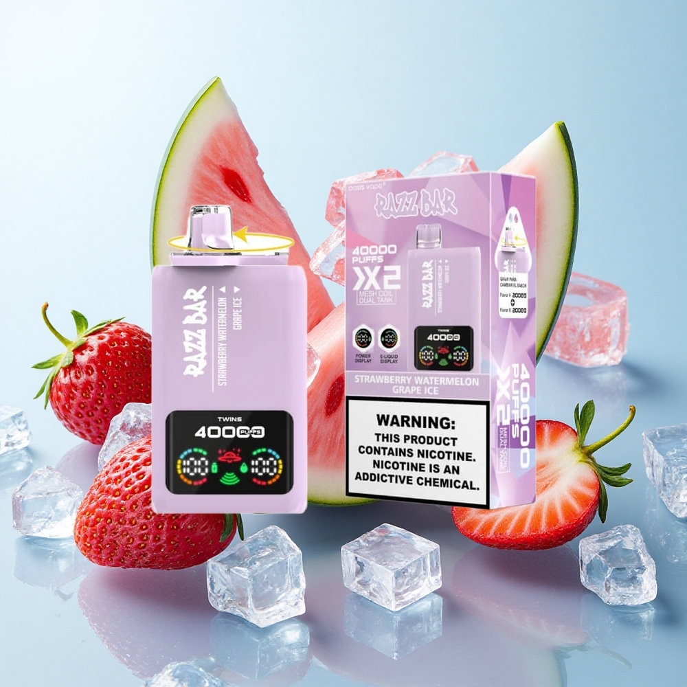 Morango_Melancia_Uva Gélida Razz Bar 40000 Puffs Tela de Potência Tipo-C Port