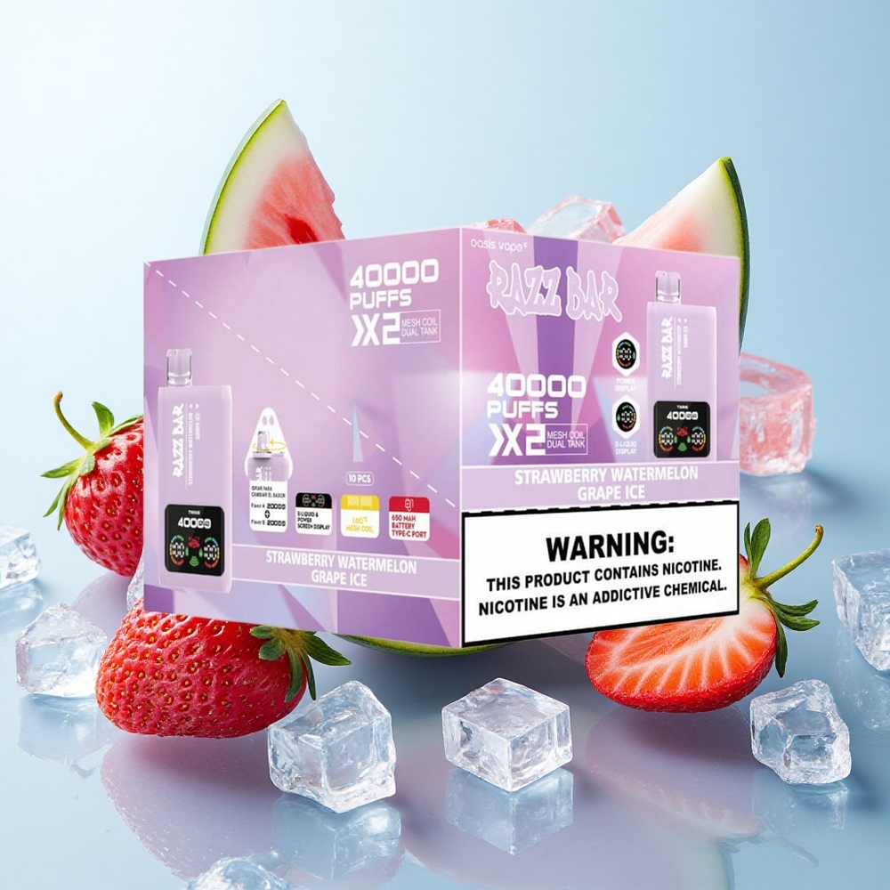 Morango_Melancia_Uva Gélida Razz Bar 40000 Puffs Tela de Potência Tipo-C Port