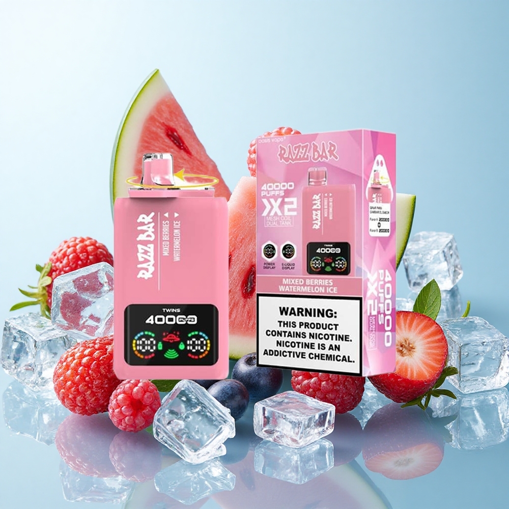 Morangos Mistos_Geladinho de Melancia Razz Bar 40000 Puffs Tela de Potência