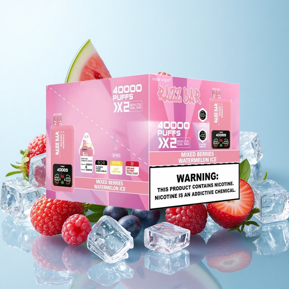 Morangos Mistos_Geladinho de Melancia Razz Bar 40000 Puffs Tela de Potência