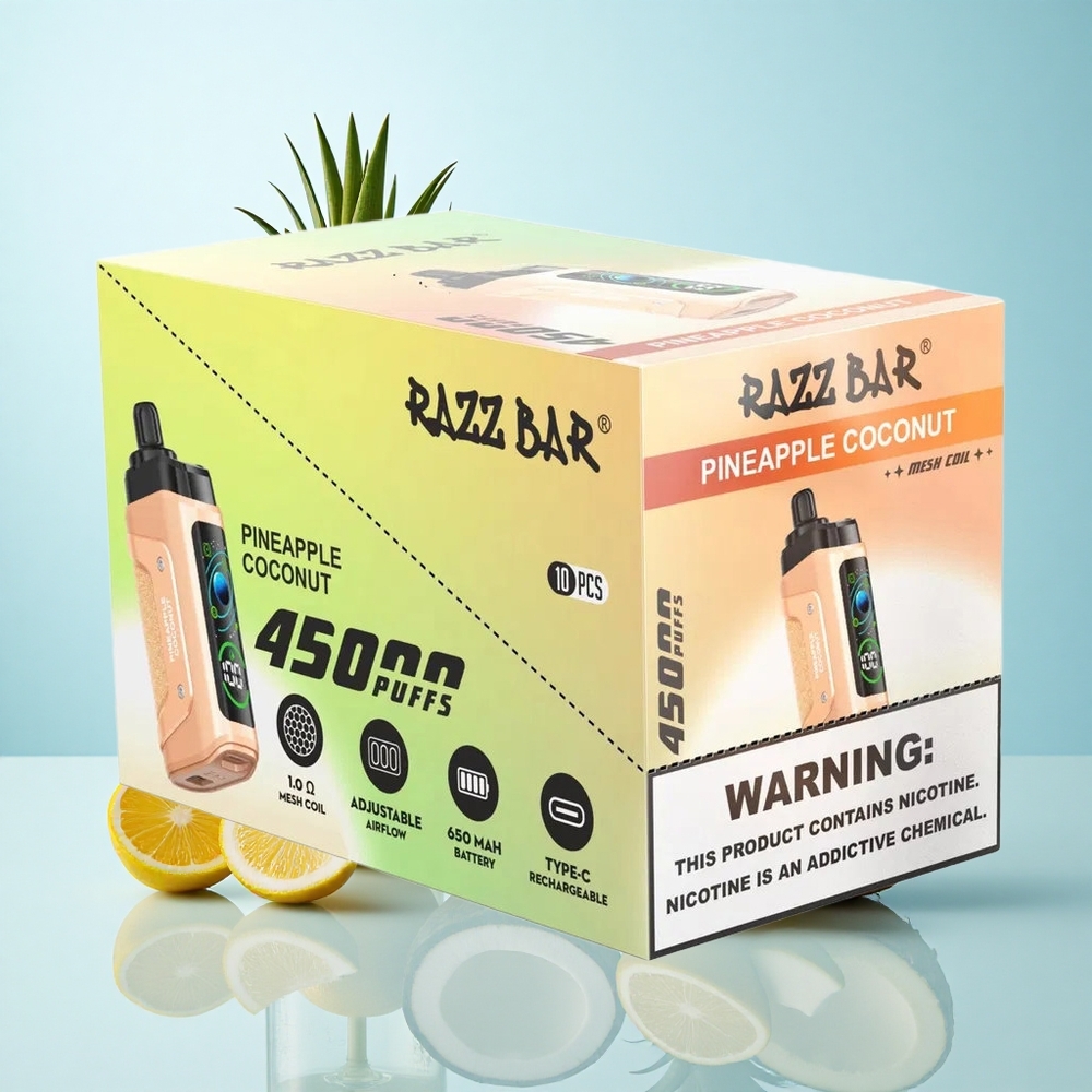 Abacaxi Coco Razz Bar 45000 Puffs Vape Descartável com Bobina Mesh 1.0 Ohm