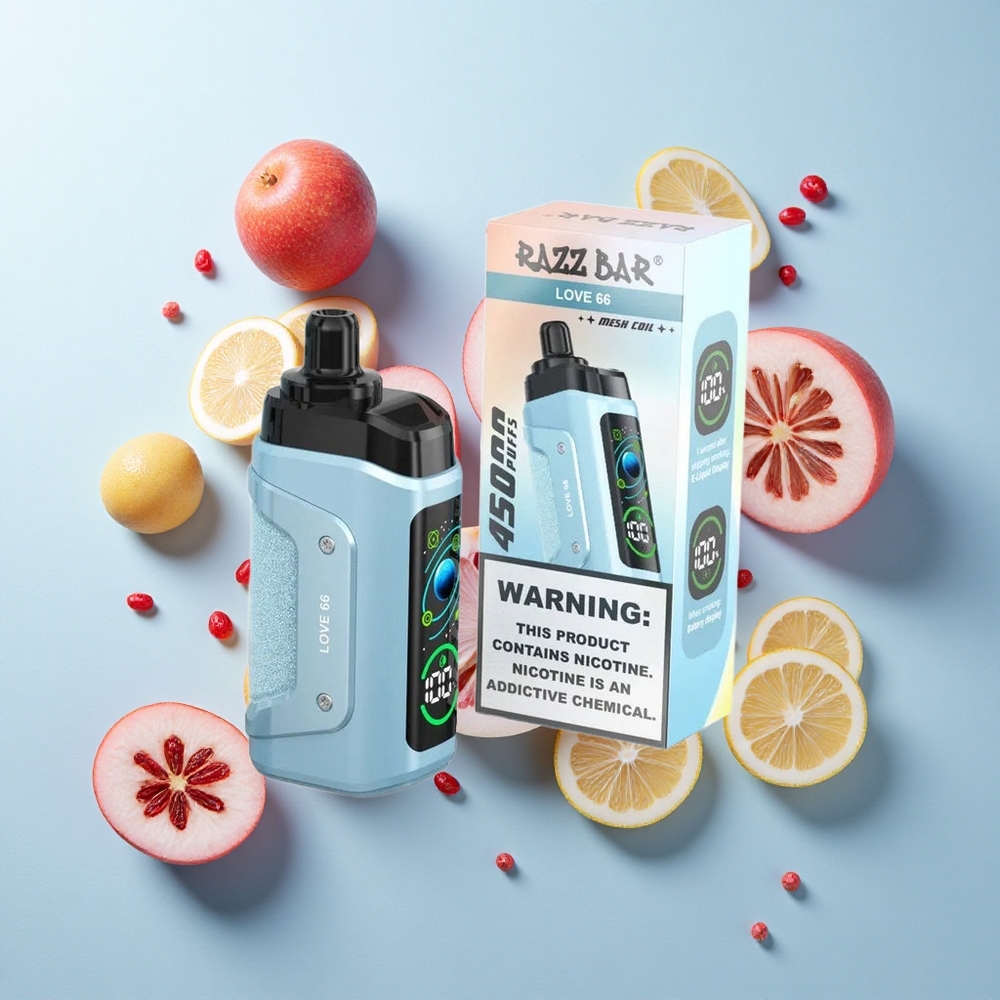 Amor 66 Razz Bar 45000 Puffs Vape Descartável com Bobina Mesh 1.0 Ohm e Bateria Recarregável 650 mAh