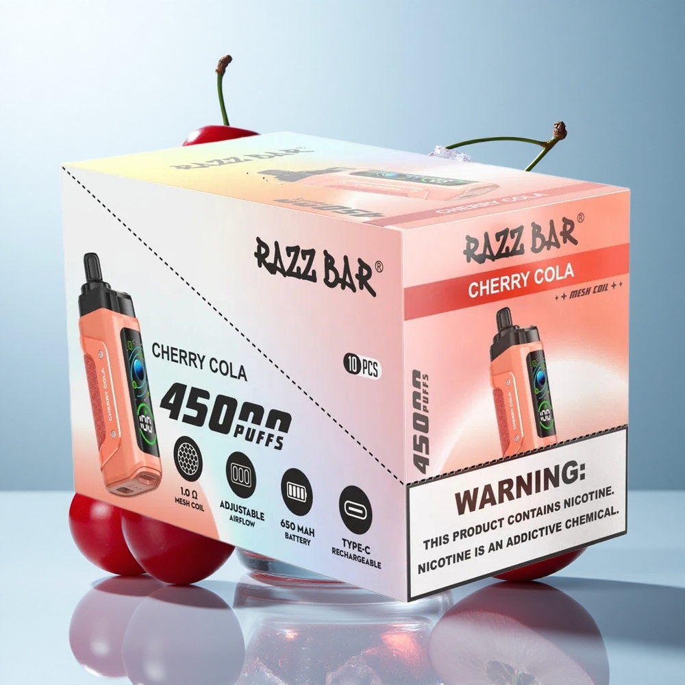 Cereja Cola Razz Bar 45000 Puffs Bobina Mesh 1.0 Ohm