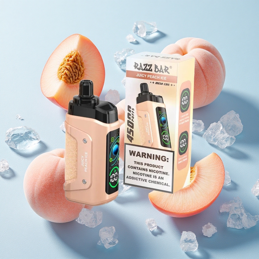 Pêssego Suculento Gelo Razz Bar 45000 Puffs Recarregável Tipo-C