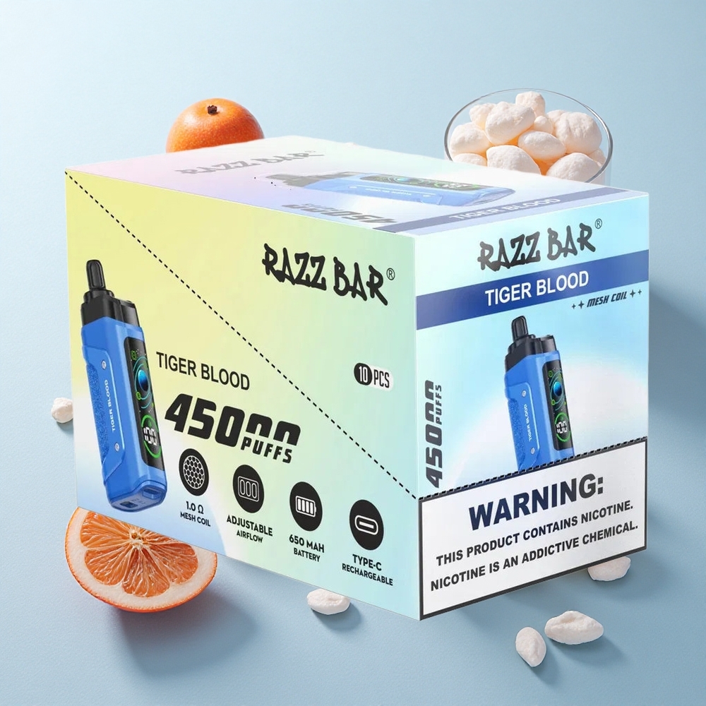 Sangue de Tigre Razz Bar 45000 Puffs Resistência Mesh 1.0 Ohm