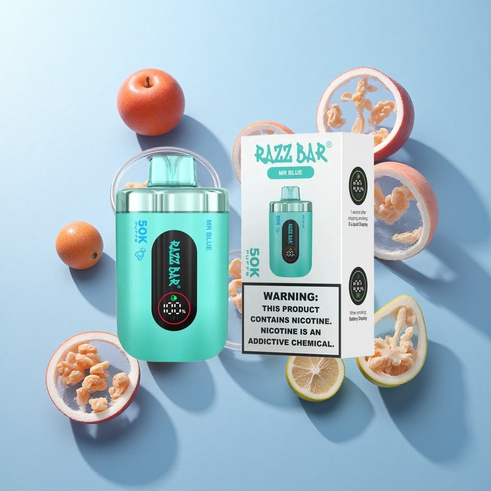 Azul Sr. Razz Bar 50K Puffs Vape Descartável com 2% Nicotina e Bobina Mesh 1.0 Ohm