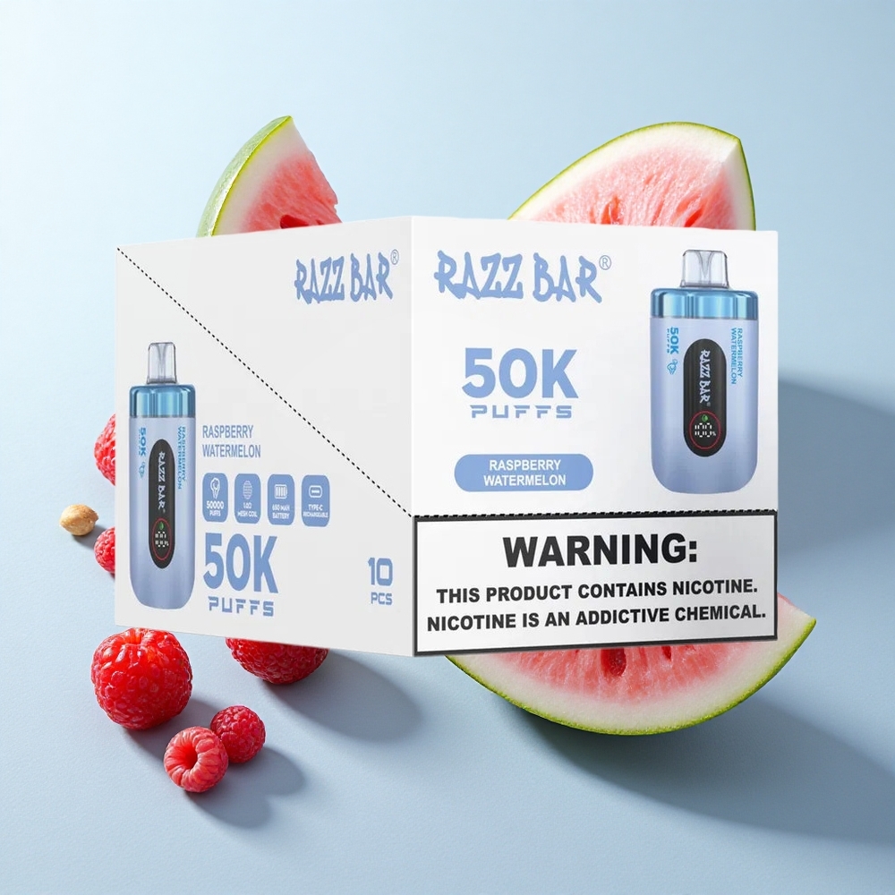 Framboesa Melancia Razz Bar 50K Sabores Recarregável via Type-C