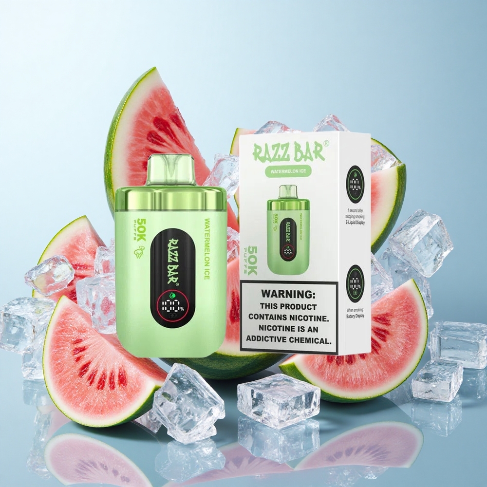 Melancia Gelada Razz Bar 50K Puffs Recarregável via Type-C com 2% de Nicotina