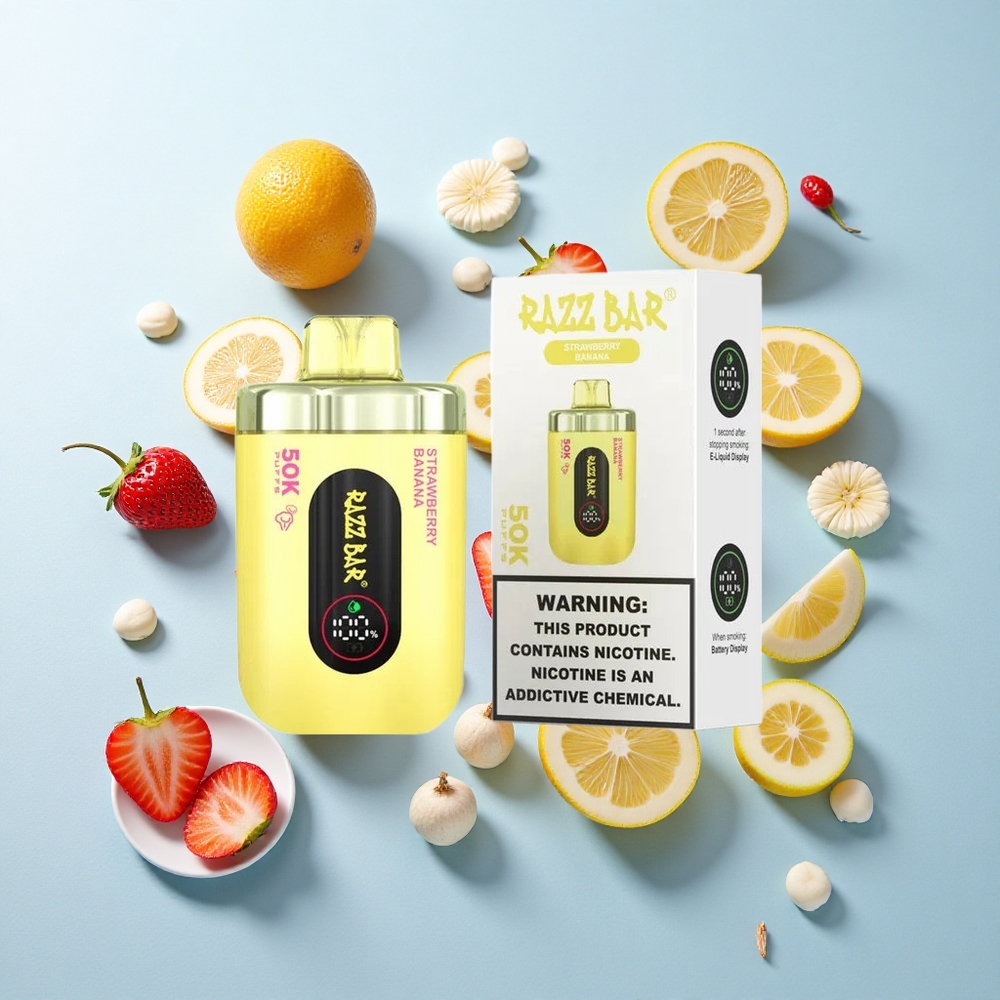 Morango Banana Razz Bar 50K Puffs Recarregável Tipo-C 2% Nicotina