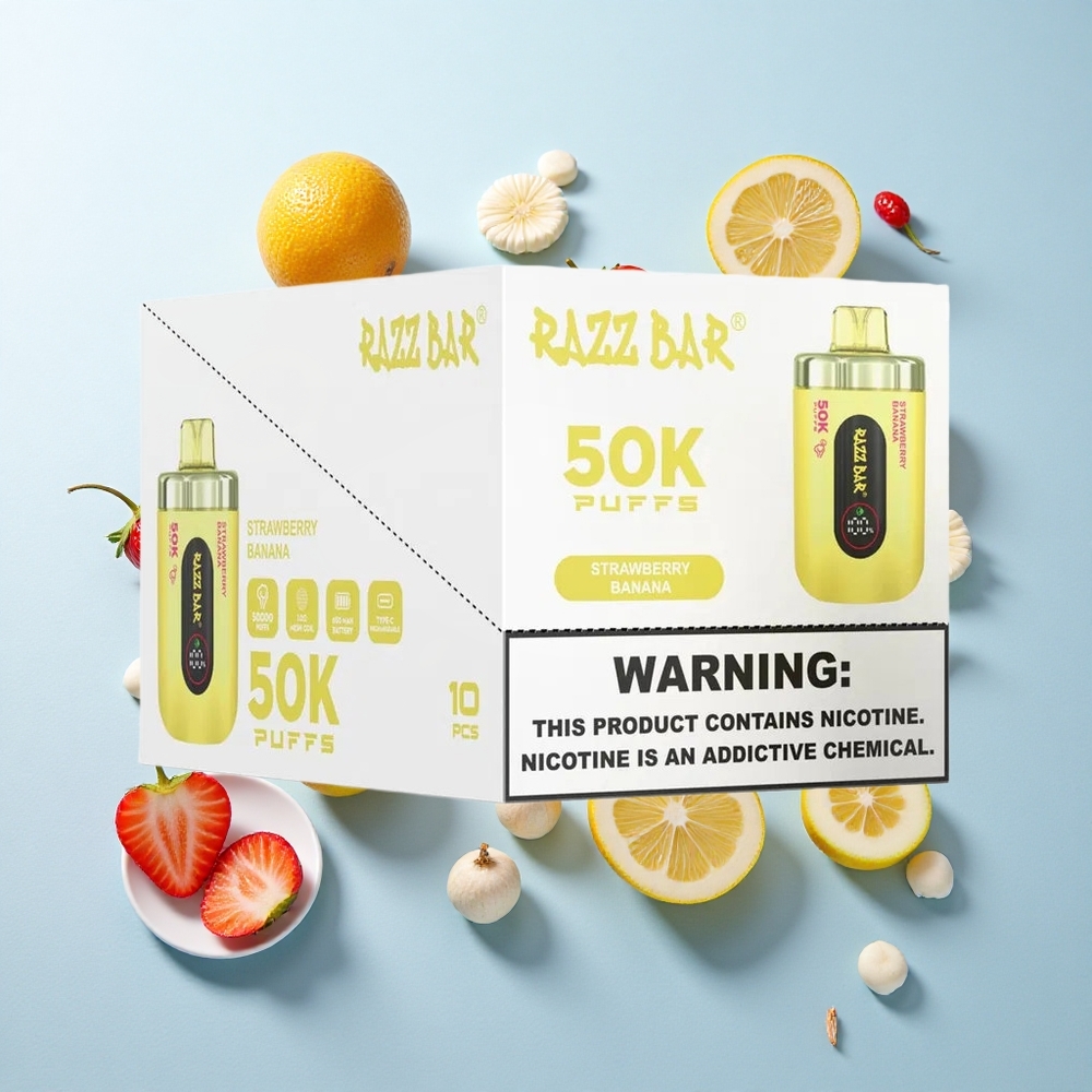 Morango Banana Razz Bar 50K Puffs Recarregável Tipo-C 2% Nicotina
