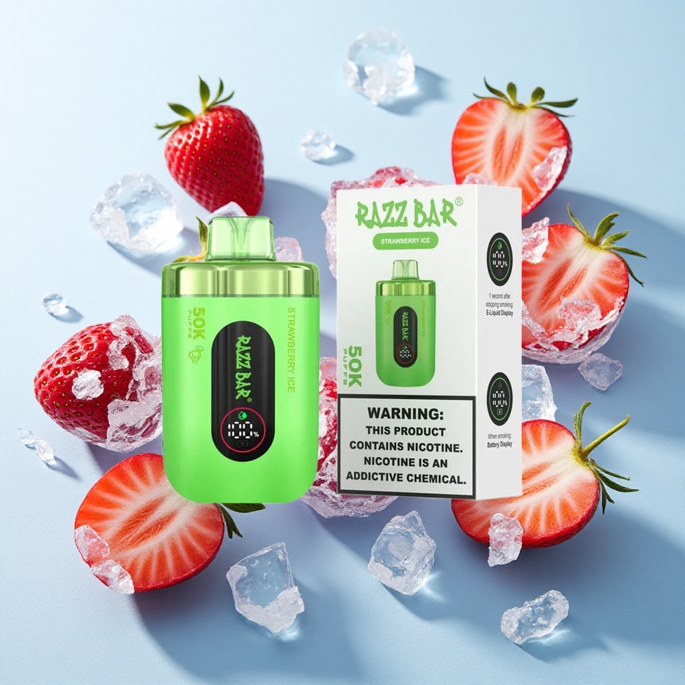 Morango Gelo Razz Bar 50K Puffs Recarregável Tipo-C