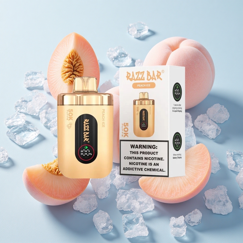 Pêssego Gelo Razz Bar 50K Puffs 50000 Puffs Recarregável Tipo-C
