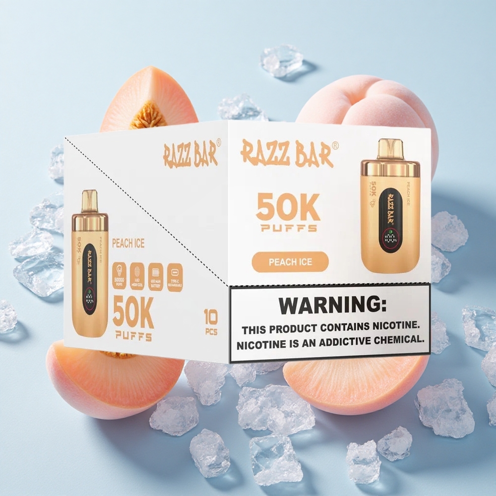 Pêssego Gelo Razz Bar 50K Puffs 50000 Puffs Recarregável Tipo-C