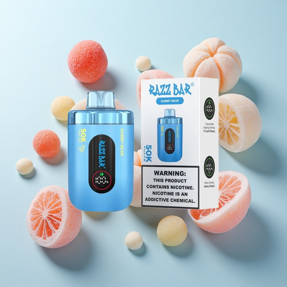 Ursinho de Goma Razz Bar 50K Puffs Vape Descartável Recarregável Tipo-C