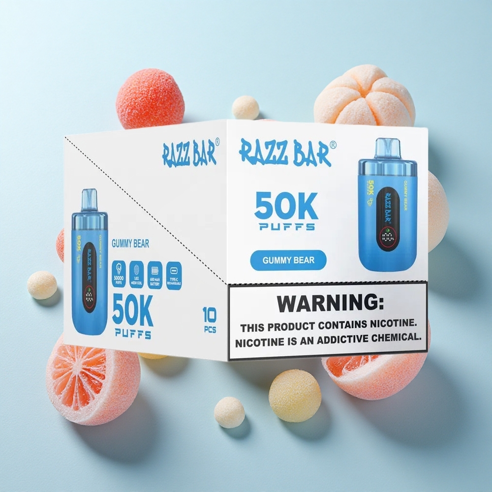 Ursinho de Goma Razz Bar 50K Puffs Vape Descartável Recarregável Tipo-C