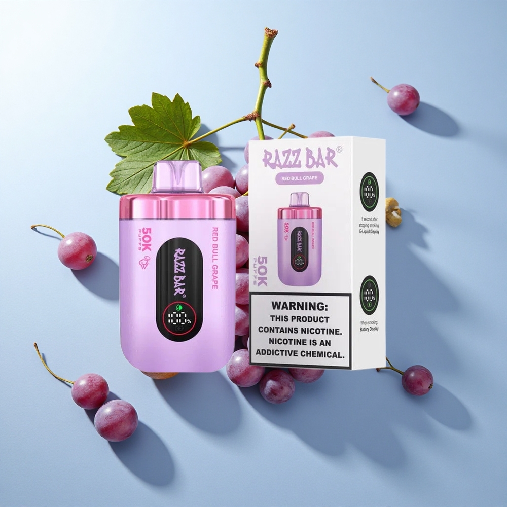 Uva Red Bull Razz Bar 50K Puffs Recarregável via Type-C com 2% de Nicotina